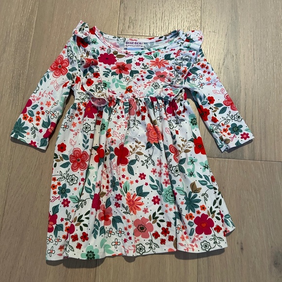 Blueberi Boulevard White/Green/Pink Floral Ruffle Dress Size 2T Casual! - Picture 1 of 3